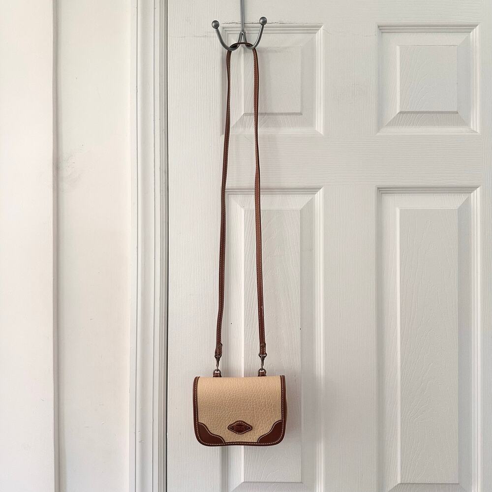 Esprit Beige Tan Trim Mini Camera Crossbody Bag Vintage 90s Faux Pebble Leather - Picture 2 of 10